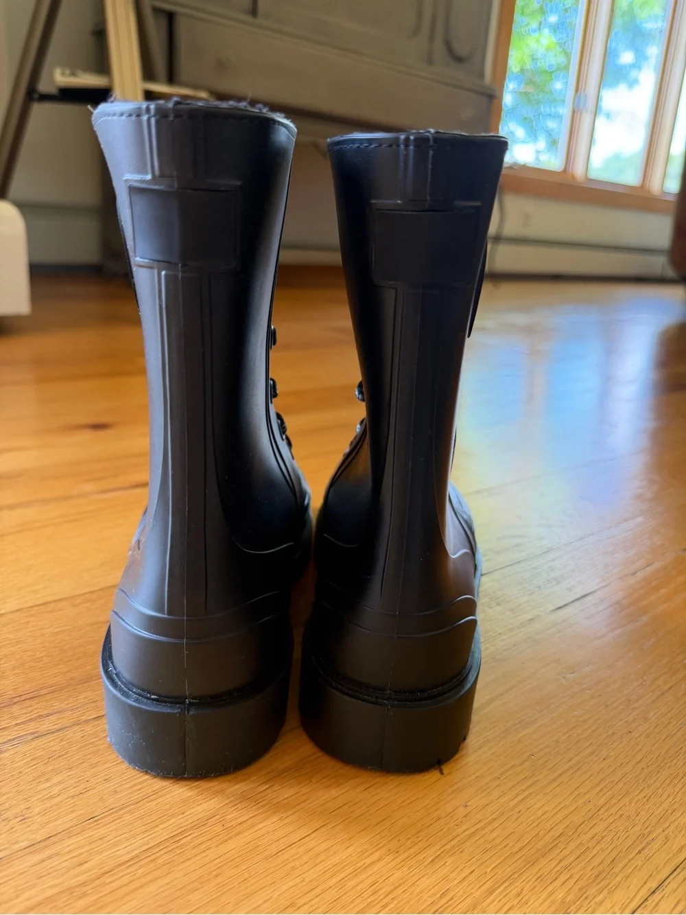 Michael Kors Black Lace-Up Rubber Combat Boots